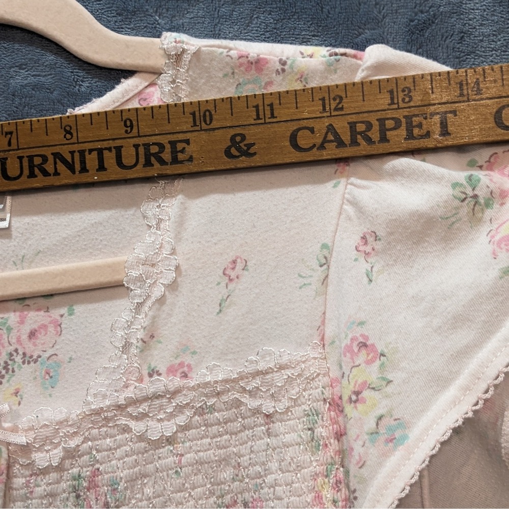 Miss Elaine Floral Nightgown Pink Smocked Lace Trim Flutter Sleeve Sleepwear S - Picture 5 of 12